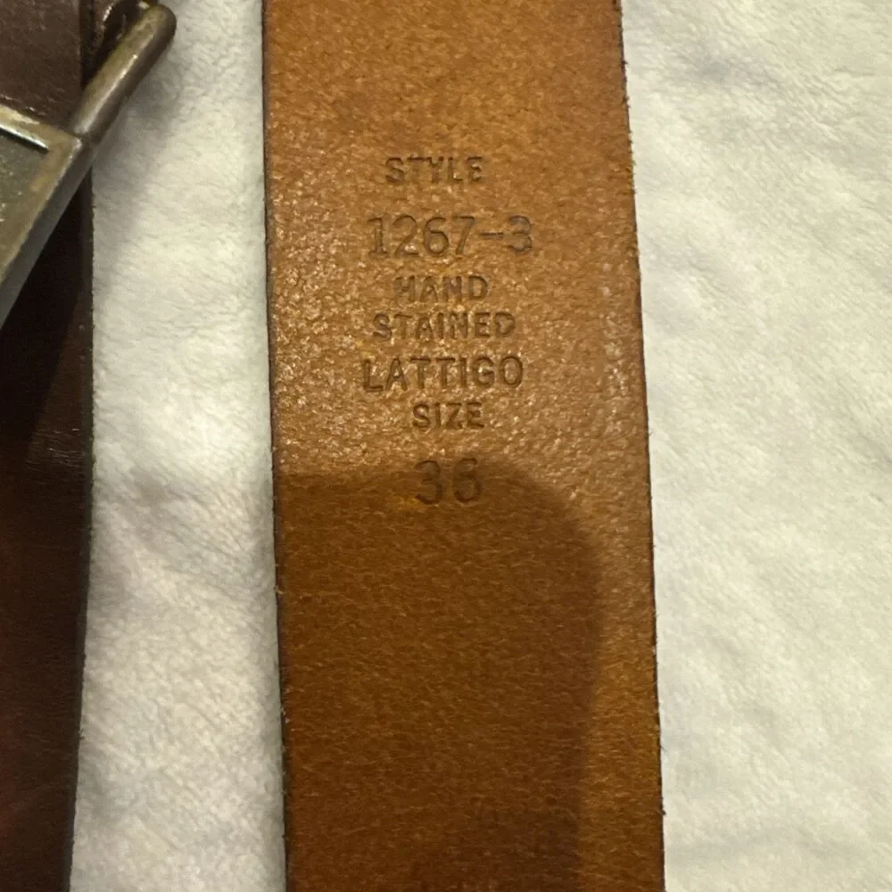 70s LEVIS Strauss Belt & Buckle 36 Tan Brass Hand Stained Latigo Leather 2 Horse